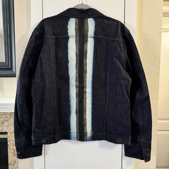 Issey Miyake Men Line Print Denim Jacket Striped Indigo Blue Casual Size 3 - Picture 5 of 8